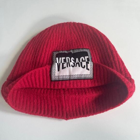 VERSACE KNITTED BEANIE HAT WOOL RED LOGO PATCHED MADE IN ITALY AUTHENTIC‎ ICONIC main image 11